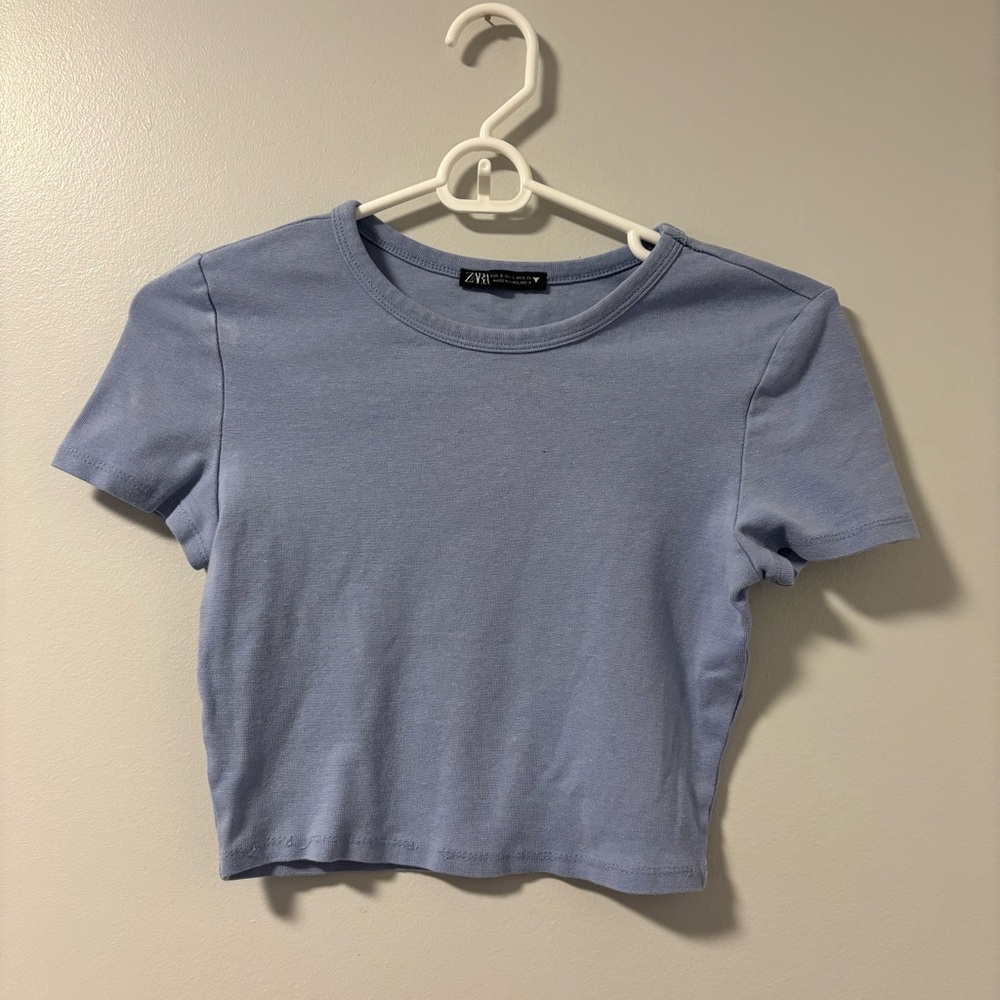 Zara Blue Women's Crop Baby Tee Small